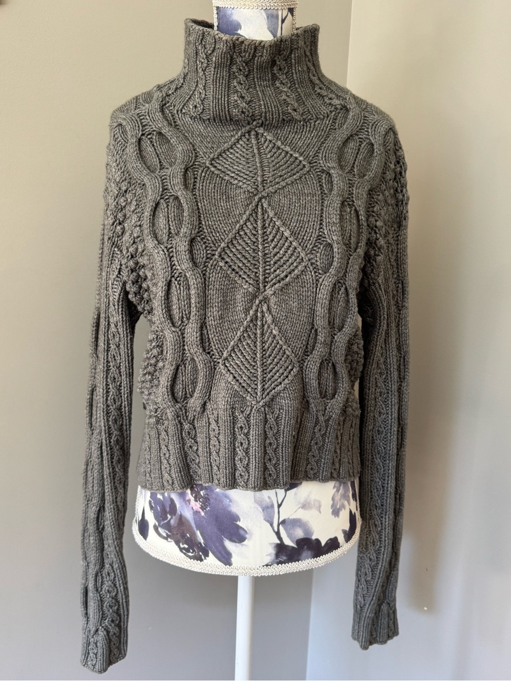 Y2K Ralph Lauren Grey Cable Knit Turtleneck Sweater
